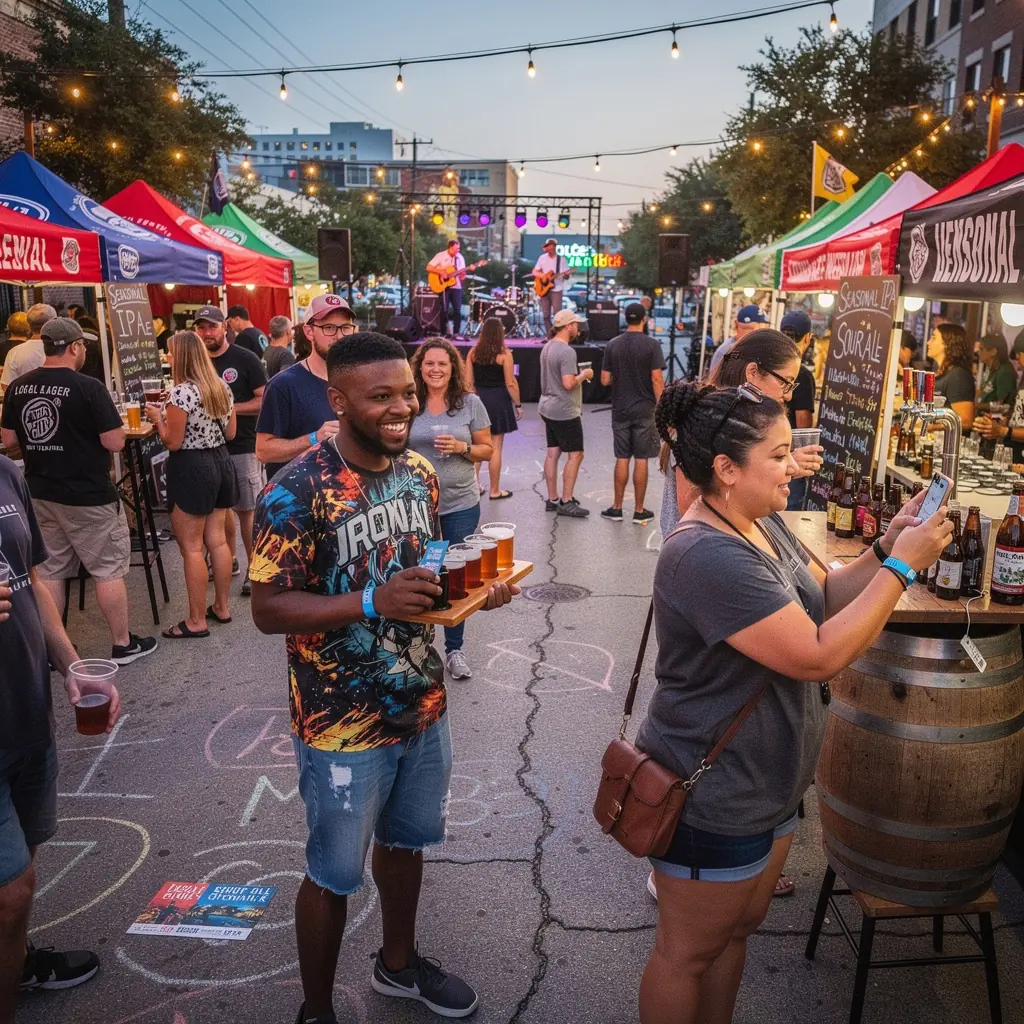 Картинка с яркими бутылками крафтового пива на столе в пивном заведении.