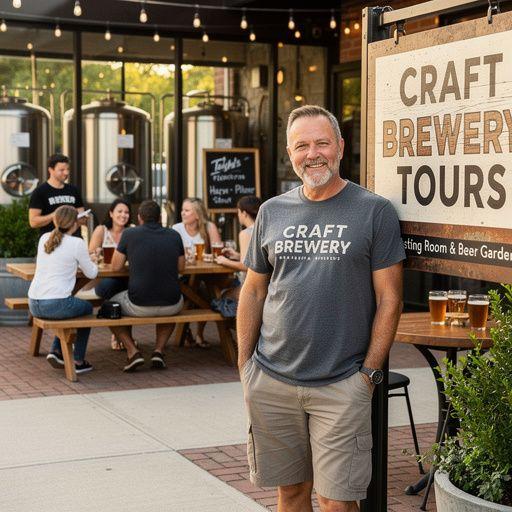 Пейзаж с пивоварней на фоне гор, где проходят экскурсии по производству пива.