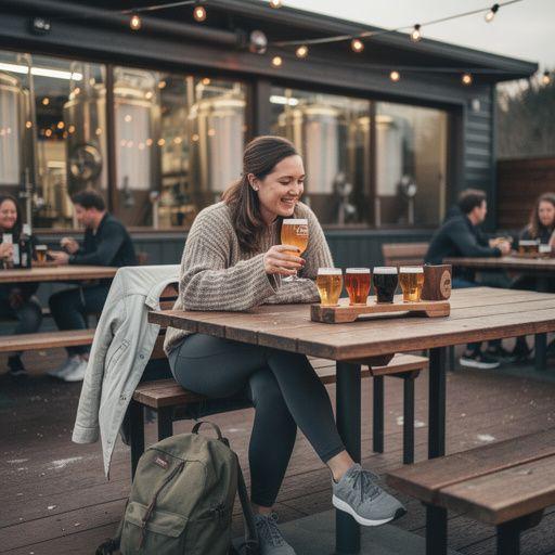 Экскурсовод, рассказывающий о процессе варки пива на фоне работающей пивоварни.